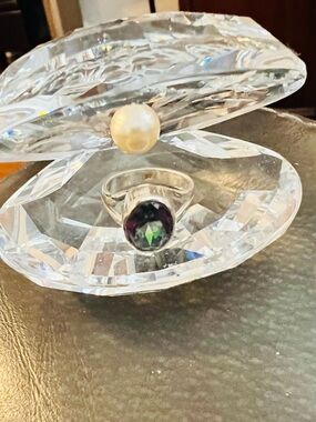 Sterling Silver Mystic Topaz Oval Ring in Teal green and blue.